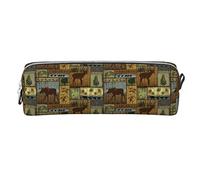 Rustic Lodge Bear Moose - Estuche pequeño para lápices, estuche para bolígrafos simple, caja de transporte para adultos con cremallera suave, duradero, ligero, para organizador de oficina, bolsa de al