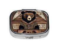 Rustic Lodge Bear - Organizador de píldoras para uso diario, cabe en el bolsillo, pastillero portátil de 2 compartimentos para medicamentos, vitaminas y más