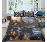 Rustic Lodge Style Funda de Edredón Microfibra de poliéster Juego de Ropa de Cama de 3 Piezas Diseño 3D con Cremallera Rustic Lodge Estilo Funda Edredon Incluye Fundas de Almohada Suave for jóvenes