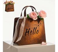 Rustic Metal Handbag Planter Decor - Double-Sided Hello Welcome Sign, Weather-Resistant Vintage Farmhouse Purse Flower Pot for Outdoor Garden Porch Patio, 10.2" Rust Brown (1Pc)