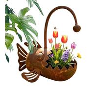 Rustic Metal Sculpture Planter | Funny Rustproof Fish Decoration | Metal Art Plant Pots | for Cacti Plants, Courtyard Balcony Garden Lawn Patio Flower Bed Porch