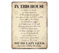 Rustic Metal Sign In This House We Do Lazy Geek 12x8 Inch