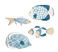 Rustic ocaen Wall Décor - Wooden Marine, Nautical Fish | Vintage Coastal Lake House Hanging Art, Hand-Carved Beach Sculpture Set, Indoor Outdoor Ornament for Porch, Cabin, Patio, Boho Seaside Inspired