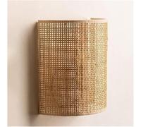 Rustic Rattan Wall E27 Light Fixture Japanese Style Retro Indoor Lamp with Woven Shade for Living Room Bedroom(Brown)