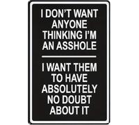 Rustic Tin Sign I Do Not Want Anyone Thinking I Am An Asshole Decor for Home Bar 8 X 12 in