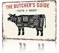 Rustic Tin Sign Steak Cut Reference Butcher Shop Style Wall Decoration for Grill Area Patio 8 X 12 in