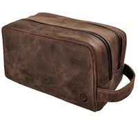 Rustic Town Neceser de Viaje de Piel auténtica, Organizador de Kit Dopp, Marrón Oscuro, One_Size, Kit de Viaje para Hombre