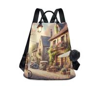 Rustic Village Street - Mochila para mujer, antirrobo, con cremallera trasera, a la moda, casual, bolsa de viaje