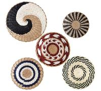 Rustic Wall Art - Set of 5 Woven Wall Hangers with Grass and Rattan - Natural Decorative Art