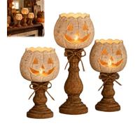 Rustic White Pumpkin Tealight Candle Holder Set of 3,Farmhouse Halloween Pumpkin Tea Light Holders,Vintage Pumpkin Lantern Mantel Decor, Autumn Candle Decor Set,for Fall,Thanksgiving