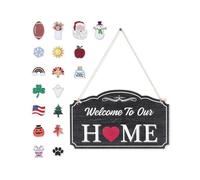 Rustic Wood Grain Welcome Sign, Magnetic Holiday Symbols Set for Interchangeable Seasonal Home Signs