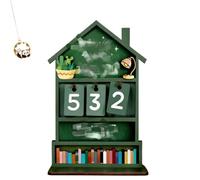 Rustic Wooden Book Reading Tracker,Manual Page Counter with Engraved Bookshelf Design,Desk & Shelf Decor for Office, Study,Living Room (dark green)