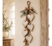 Rustic Wooden Heart Wall Hanging Wall Decor, Rustic Farmhouse Hanging Heart Wall Decoration with Light and 5 Wooden Hearts for Porch & Indoor (Beige)