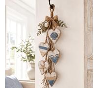 Rustic Wooden Heart Wall Hanging Wall Decor, Rustic Farmhouse Hanging Heart Wall Decoration with Light and 5 Wooden Hearts for Porch & Indoor (Blue)
