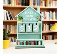 Rustic Wooden Manual Reading Tracker,Fun Page Counter with Engraved Bookshelf Design,Decorative Book Counter Tracker for Table Display Office Study Living Room