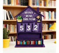 Rustic Wooden Manual Reading Tracker,Fun Page Counter with Engraved Bookshelf Design,Decorative Book Counter Tracker for Table Display Office Study Living Room