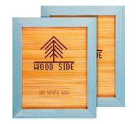 Rustic Wooden Picture Frame 8x10 - Blue Turquoise Set of 2 - Natural Eco Solid Wood and High Definition Real Glass for Wall Mounting and Tab