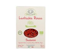 Rustichella d'Abruzzo | Sedanini de lentejas rojas | Pasta corta orgánica sin gluten de harina de lentejas rojas - 1 x 250 g | Pasta italiana artesanal vegana rica en fibra