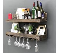 Rústico Bohemian Wall Shelf (2 Pieces), Madera Sólida, 90 x 13 x 20 cm | Acabado de Nogal, Montado en la Pared | Almacenamiento Elegante para la decoración y organización del hogar