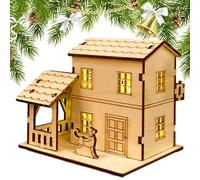 Rústico Cottage Building Model - Madera de pueblo navideño, figuras de luz LED | Craft Cabin Set con diseño detallado, decoración del hogar de invierno, pieza central de mesa festiva para