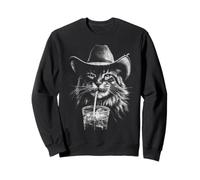 Rústico Cowboy Maine Coon Cat Bebiendo Café Helado Western Sudadera