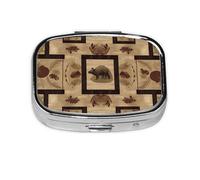 Rústico Lodge Pastillero Cuadrado Mini Pastillero de Metal para Monedero Pequeño Lindo Organizador de Pastillas de Medicina de 2 Compartimentos Portátil Pastillero Soporte para Medicina Diaria