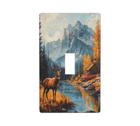 Rústico Valle de Montaña, Ciervos, Pinos, Bosque, Río, Interruptor de Luz Decorativo, 1 Gang, Placa de pared para cocina, granja, dormitorio, baño, decoración artística