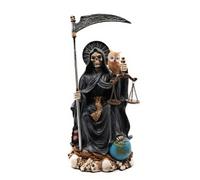 RUSTIX Estatua de Santa Muerte, Figura de Santa Muerte, Símbolo Sagrado de Protección y Espiritualidad, Decoración Religiosa Sentada, Pieza de Altar Muerte de la Muerte (Negro)