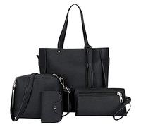 RUSTOO Conjunto de Bolso de Mujer de 4 Piezas, Conjunto de Bolso de Mano de Cuero PU, Bolso de Hombro clásico Multiusos, Bolso + Bolso de Hombro + Billetera + Tarjetero