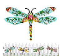 Rustproof Dragonfly Decor, Metal Wall Art, 14 Inch Fence Ornament with Color Painted Finish, Garden Sculpture with Weather Resistant Coating, Outdoor Wall Accent for Patio Porch for Lawn Courtyard