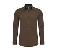 Rusty Neal Camisa de hombre de corte ajustado de manga larga elástica en contraste camisa de negocios camisa de ocio, marrón, L