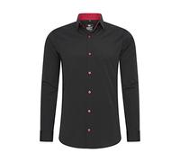 Rusty Neal Camisa de Hombre Premium Slim Fit de Manga Larga Elástica Gris con Cuello Kent para Negocios y Ocio Talla M, negro y rojo, M