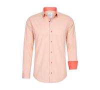 Rusty Neal Camisa para hombre, colores pastel, corte ajustado, manga larga, algodón, elástico, contraste, camisa de negocios, camisa informal 66, melocotón, L
