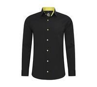 Rusty Neal Camisa para Hombre Premium Slim Fit de Manga Larga Elástica Gris con Cuello Kent para Negocios y Ocio Talla M, negro y amarillo, L