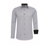 Rusty Neal Camisa para hombre Premium Slim Fit de manga larga elástica gris con cuello Kent para negocios y ocio Talla M, gris, M