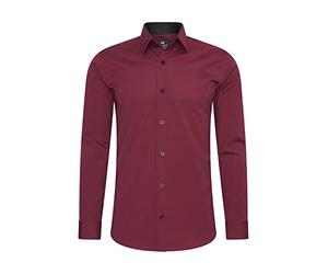 Rusty Neal Camisa para Hombre Premium Slim Fit de Manga Larga Elástica Gris con Cuello Kent para Negocios y Ocio Talla M, burdeos, XXL