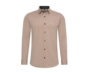 Rusty Neal Camisa para hombre Premium Slim Fit de manga larga elástica gris con cuello Kent para negocios y ocio M, beige, L