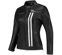 Rusty Stitches Alice Chaqueta de cuero de moto para mujer, Negro/Blanco, Talla 46