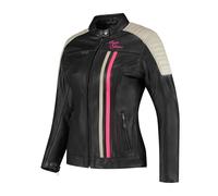 Rusty Stitches Alice Chaqueta de cuero de moto para mujer, negro/gris/rosa, Talla 44