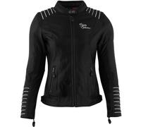 Rusty Stitches Amanda Chaqueta de cuero de motocicleta para damas, Negro/Blanco, Talla 38