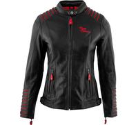 Rusty Stitches Amanda Chaqueta de cuero de motocicleta para damas, negro/rojo, Talla 38