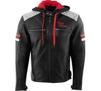 Rusty Stitches Jari Hooded V2, chaqueta de cuero L male Negro/Gris Claro/Rojo