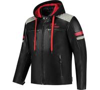 Rusty Stitches Jari Hooded V2, chaqueta de cuero L male Negro/Gris Claro/Rojo