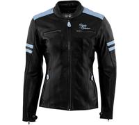 Rusty Stitches Joyce Chaqueta de cuero de motocicleta para damas, negro-azul, tamaño 36 para Mujer