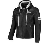 Rusty Stitches Super Jari Hooded V2 Chaqueta de cuero para moto, negro-blanco, tamaño 7XL para Hombres