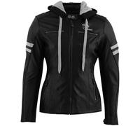 Rusty Stitches Super Joyce Hooded Chaqueta de cuero de motocicleta para damas, negro-blanco, tamaño 50 para Mujer