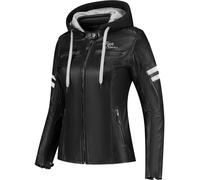 Rusty Stitches Super Joyce Hooded V2 Chaqueta de cuero de moto para mujer, negro-gris-blanco, tamaño 52