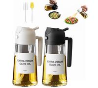 Rusudiy 2 Piezas Pulverizador Aceite Spray 470ml,2 en 1 Spray Aceite Cocina,Dispensador de Aceite de Oliva Juego,Pulverizador Aceite Spray Freidora Aire (Transparente (Negro-Blanco))