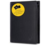 RUTAKO Cartera de piel para hombre con protección RFID - Cartera grande con compartimento para monedas - Cartera de piel auténtica para hombres - Cartera Cartera Monedero, Negro Triple, Hochformat