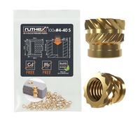 ruthex RX-4-40x3,56 Inserto roscado corto #4-40 (rosca UNC), 100 unidades de casquillos de latón, inserto de presión resistente para piezas de plástico impresas en 3D